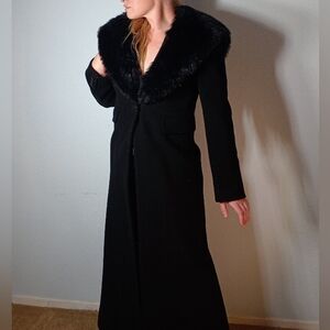 Stunning Vintage Black Overcoat with Epic Fur Collar / Hood
